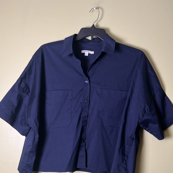 Chico's Blue Boxy Cropped Button Down Shirt - Picture 2 of 5